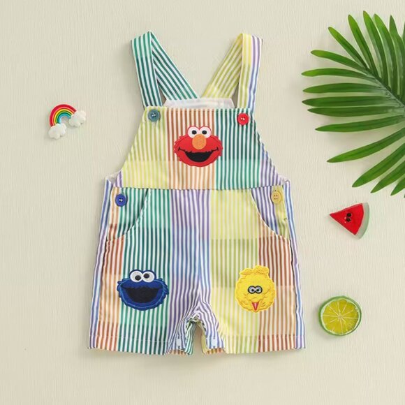 Elmo Overalls Sesame Street Jumpsuit Birthday Cookie Monster Bodysuit clothes - Picture 2 of 6